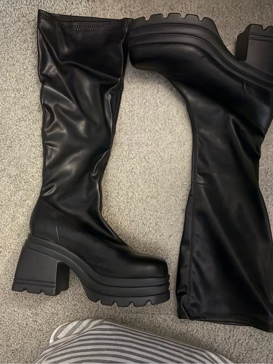 Shoes - Black Chunky Platform Knee-High Boots - Women